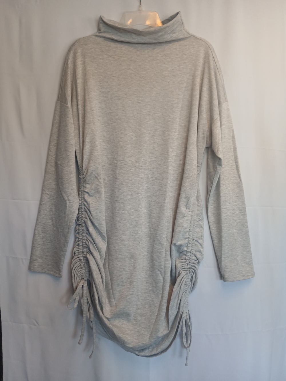 Cato Light Gray Knit Pull On Mock Neck Long Sleeve Ruched Dress XL New!